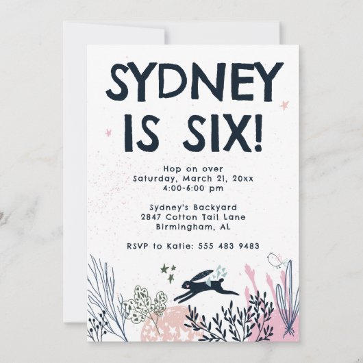 Bunny Rabbit Birthday Party Invitation Kaart (Voorkant)