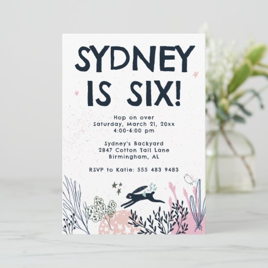 Bunny Rabbit Birthday Party Invitation Kaart (Staand voorkant)