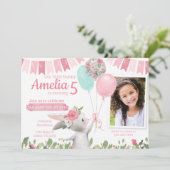 Bunny Rabbit Birthday Party Invitation Kaart (Staand voorkant)