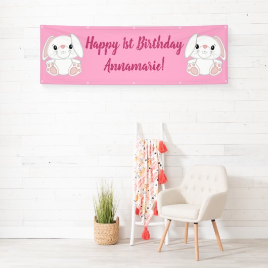 Bunny Rabbit Birthday Party Pink Spandoek (Insitu)