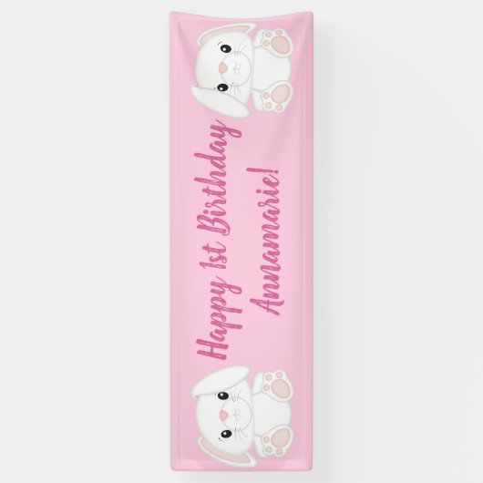 Bunny Rabbit Birthday Party Pink Spandoek (Verticaal)
