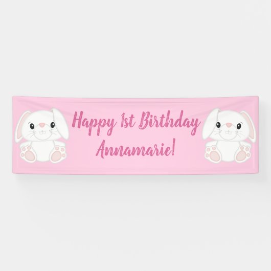 Bunny Rabbit Birthday Party Pink Spandoek (Horizontaal)