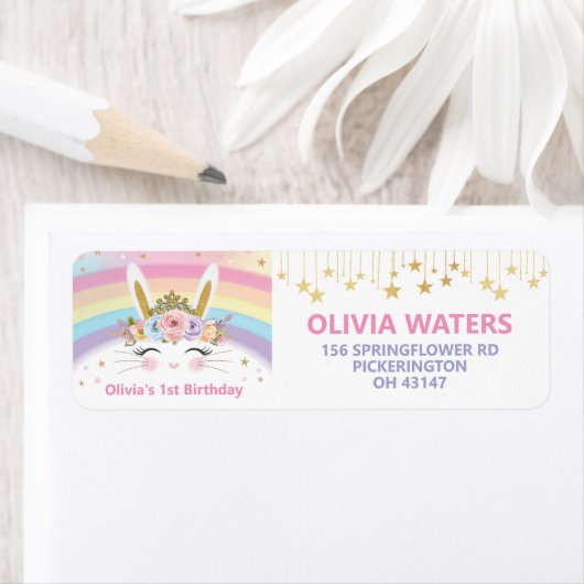 Bunny Rabbit Birthday Party Return Address Etiket (Insitu)