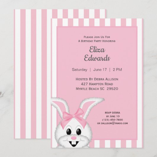 Bunny Rabbit Birthday Uitnodiging (Voorkant / Achterkant)