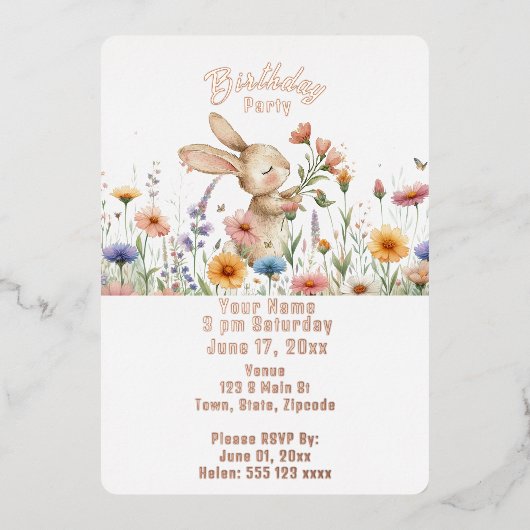 Bunny Rabbit Birthday Uitnodiging (Voorkant)