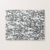 Bunny Rabbit Black & White Tekeningen Cute Fun Har Legpuzzel (Horizontaal)
