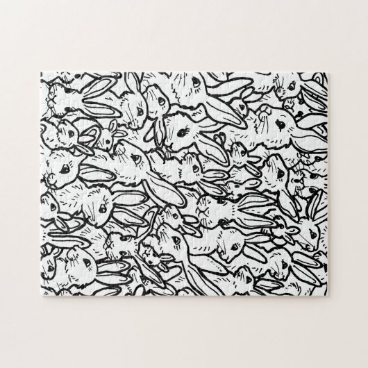Bunny Rabbit Black & White Tekeningen Cute Fun Har Legpuzzel (Horizontaal)