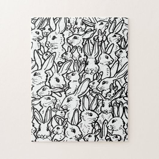 Bunny Rabbit Black & White Tekeningen Cute Fun Har Legpuzzel (Verticaal)