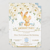 Bunny Rabbit Bloemen Gewricht Verjaardag Zus Broer Kaart (Voorkant / Achterkant)