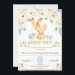 Bunny Rabbit Bloemen Gewricht Verjaardag Zus Broer Kaart<br><div class="desc">Personaliseer deze grillige Ivory Blue Floral Bunny Rabbit Joint Birthday Invitation met uw feestdetails eenvoudig en snel, druk gewoon op de knop Aanpassen om de stijl en plaatsing van de tekst verder te herschikken en te formatteren. Dit grillige collectie heeft prachtige ivoren en blauw waterverf bloemen en twee schattige waterverf...</div>