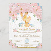 Bunny Rabbit Bloemen Gewricht Verjaardag Zus Broer Kaart (Voorkant / Achterkant)