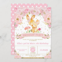 Bunny Rabbit Bloemen Gezamenlijke Verjaardagsfeest