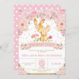 Bunny Rabbit Bloemen Gezamenlijke Verjaardagsfeest Kaart