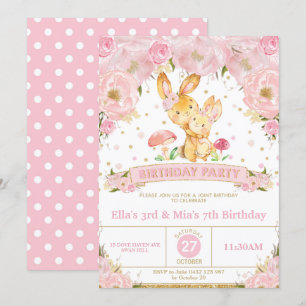 Bunny Rabbit Bloemen Gezamenlijke Verjaardagsfeest Kaart