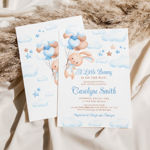 Bunny Rabbit Blue Balloon Baby shower Uitnodiging
