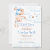 Bunny Rabbit Blue Balloon Baby shower Uitnodiging (Voorkant)