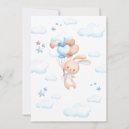 Bunny Rabbit Blue Balloon Baby shower Uitnodiging (Achterkant)