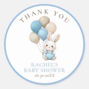 Bunny Rabbit Blue Balloons   Baby Boy Shower Ronde Sticker