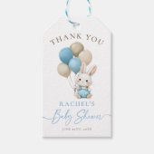 Bunny Rabbit Blue Balloons Boy Baby shower Cadeaulabel (Voorkant)