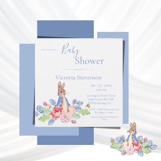 Bunny Rabbit Blue Floral Baby shower Uitnodiging