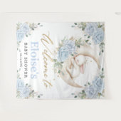 Bunny Rabbit Blue Floral Moon Baby Shower Welcome Wandkleed (Voorkant (horizontaal))