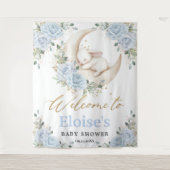 Bunny Rabbit Blue Floral Moon Baby Shower Welcome Wandkleed (Voorkant)