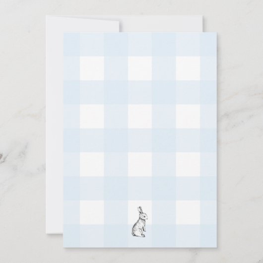 Bunny Rabbit Blue Gingham 1st Birthday Invitation Kaart (Achterkant)