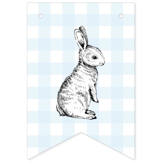 Bunny Rabbit Blue Gingham Baby shower Bunting Vlaggetjes (Tweede vlag)
