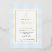 Bunny Rabbit Blue Gingham Baby shower Folie Invite Folie Uitnodiging (Voorkant)