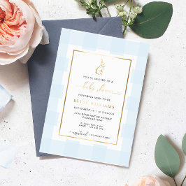 Bunny Rabbit Blue Gingham Baby shower Folie Invite Folie Uitnodiging