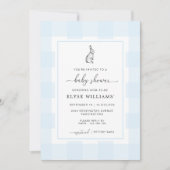 Bunny Rabbit Blue Gingham Baby shower Invitation Kaart (Voorkant)