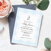 Bunny Rabbit Blue Gingham Baby shower Invitation Kaart