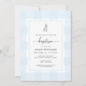 Bunny Rabbit Blue Gingham Baptism Invitation Kaart (Voorkant)