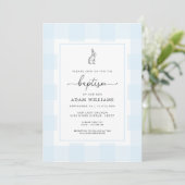 Bunny Rabbit Blue Gingham Baptism Invitation Kaart (Staand voorkant)
