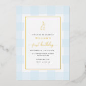 Bunny Rabbit Blue Gingham Birthday Folie Uitnodigi Folie Uitnodiging (Voorkant)