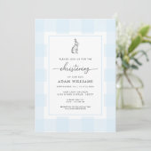 Bunny Rabbit Blue Gingham Christening Kaart (Staand voorkant)