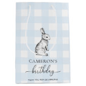 Bunny Rabbit Blue Gingham Favor Bag Medium Cadeauzakje (Voorkant)