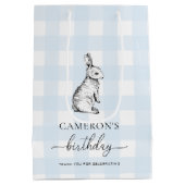 Bunny Rabbit Blue Gingham Favor Bag Medium Cadeauzakje (Achterkant)