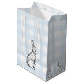 Bunny Rabbit Blue Gingham Gift Bag Medium Cadeauzakje (Voorkant Gekanteld)