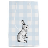 Bunny Rabbit Blue Gingham Gift Bag Medium Cadeauzakje (Voorkant)