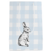 Bunny Rabbit Blue Gingham Gift Bag Medium Cadeauzakje (Achterkant)