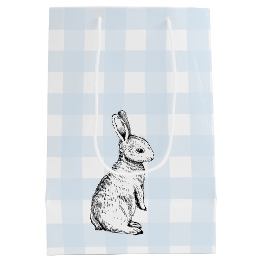 Bunny Rabbit Blue Gingham Gift Bag Medium Cadeauzakje (Achterkant)