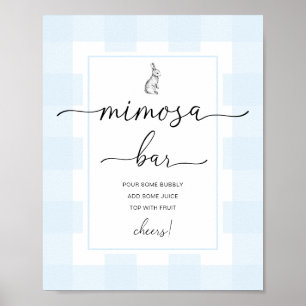 Bunny Rabbit Blue Gingham Mimosa Bar Sign. Poster