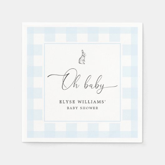 Bunny Rabbit Blue Gingham Oh Baby Paper Napkin Servet (Voorkant)