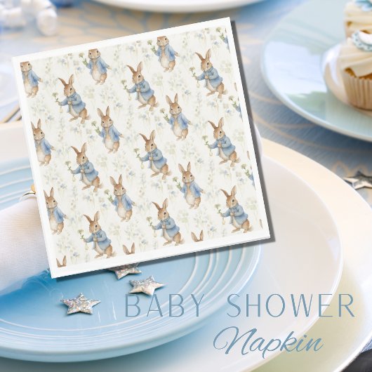 Bunny Rabbit Blue Greenery Baby shower Servet