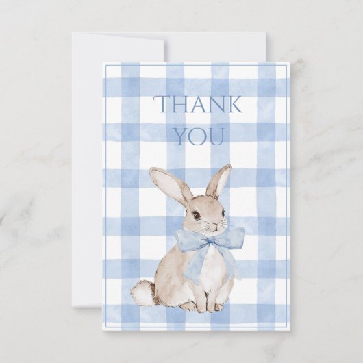 Bunny Rabbit Blue Plaid Vintage  Bedankkaart (Voorkant)
