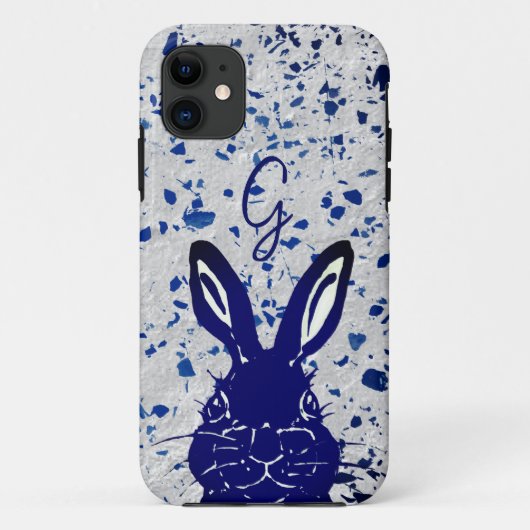 Bunny Rabbit Blue Terrazzo Monogram Modern Case-Mate iPhone Case (Achterkant)