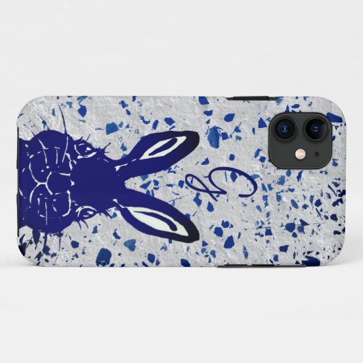 Bunny Rabbit Blue Terrazzo Monogram Modern Case-Mate iPhone Case (Achterkant (horizontaal))