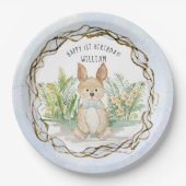 Bunny Rabbit Bow Stropdas Waterverf Boy 1st Birthd Papieren Bordje (Voorkant)