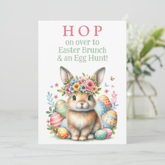 Bunny Rabbit Brunch en Easter Egg Hunt Uitnodiging (Staand voorkant)